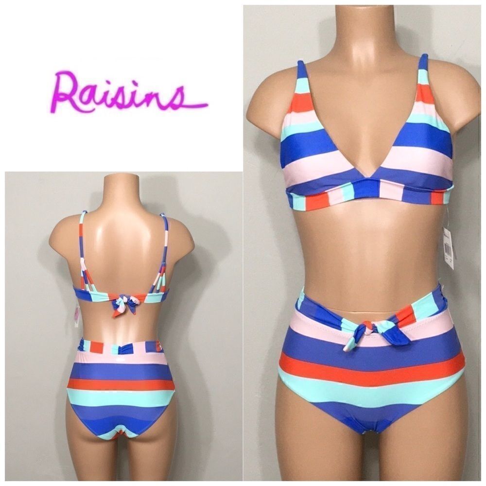 RAISINS stripe high waisted swimsuit. L-top/M-bottom. NWT